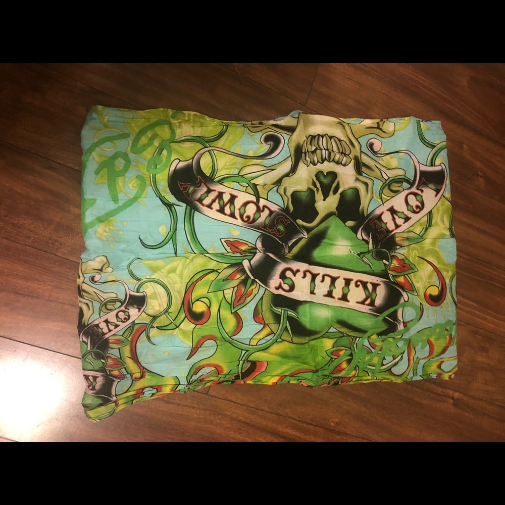 Ed Hardy Green and Blue Skull Scarf
